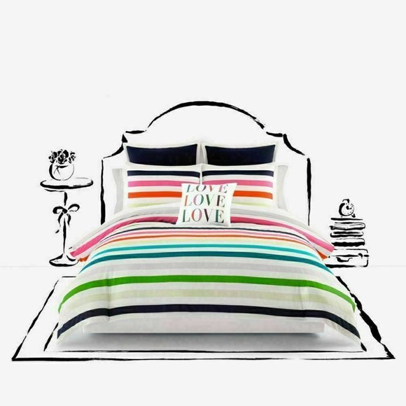 KATE SPADE Candy Stripe Rainbow Full/Queen Comforter Pillows Set 3pc 100% Cotton - Picture 2 of 5